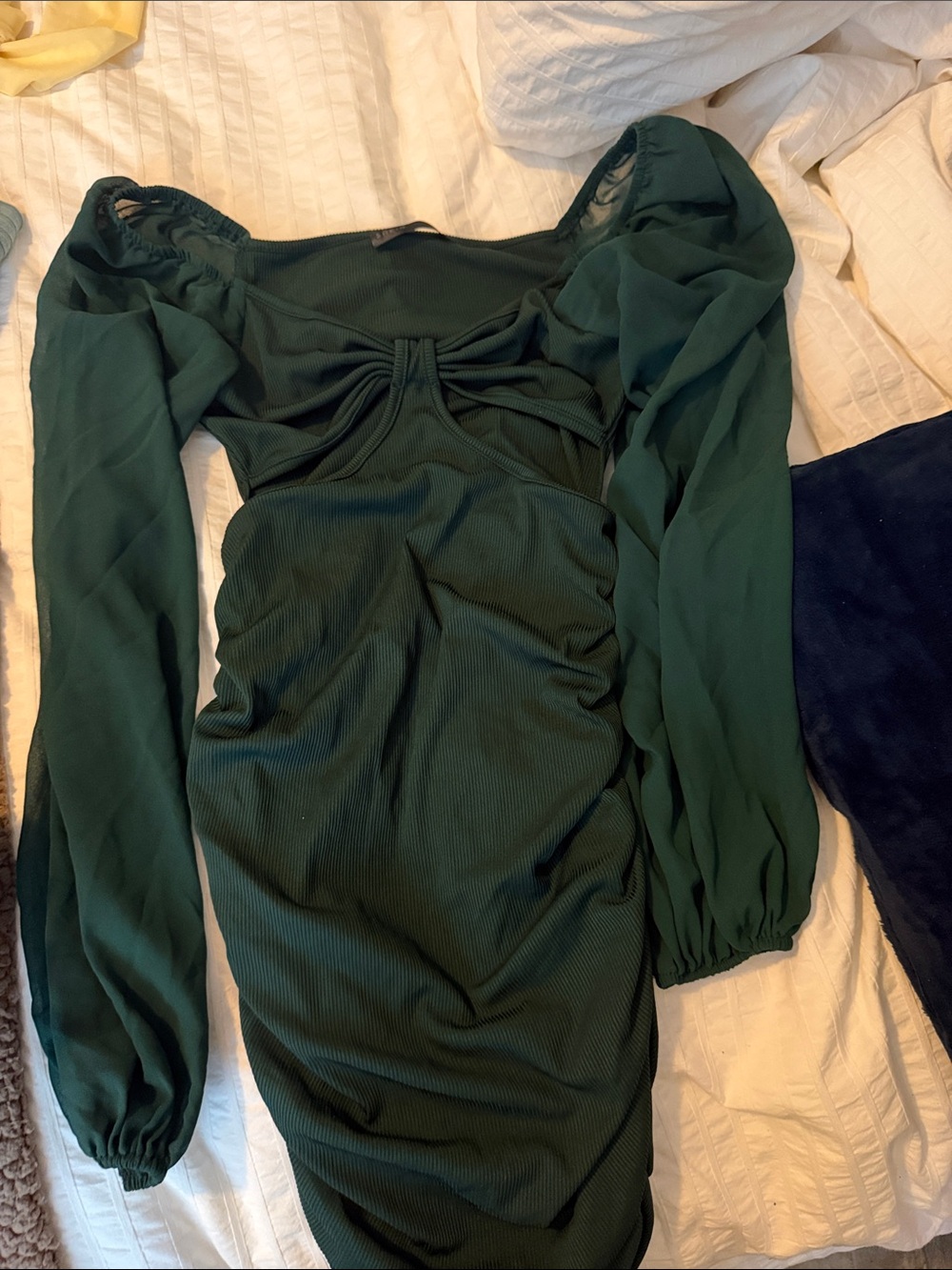 SHEIN Dark Green Long Sleeve Ruched Bodycon Dress